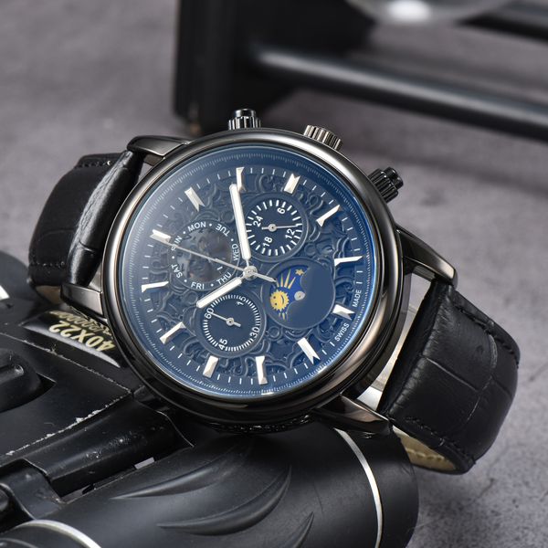 

2023 men's quartz watch business fashion watch phl sun moon watch luxury design leather watch band luxury 003, Slivery;golden