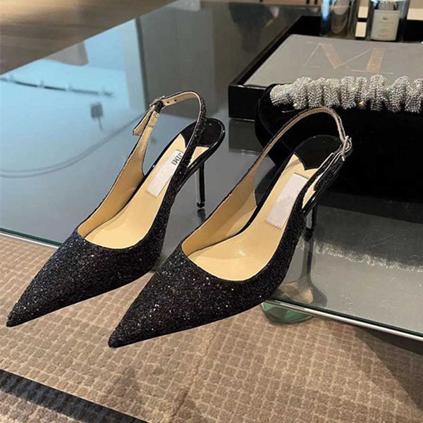 

jc women's heels wedding shoes versatile sequins baotou bridesmaid banquet hollow thin heel crystal sandals