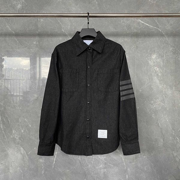 

y4cw men's jackets brand direct tb shirt jacket washed black denim four bar long sleeved shirt men's and women's jacket, Black;brown
