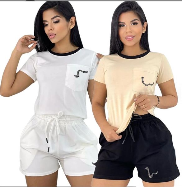 

luxury designer women tracksuits summer ladies clothing letter print round neck short sleeve t-shirts and shorts casual two piece sets fema, Gray