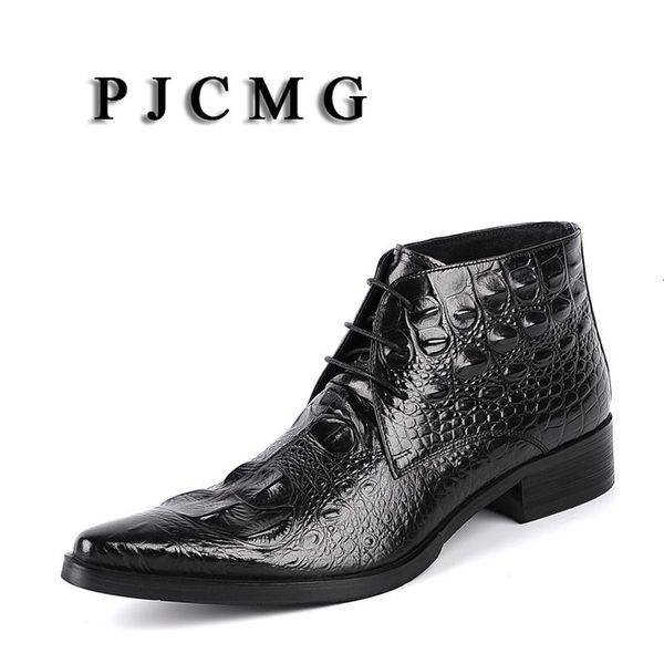

boots pjcmg men blackred lace-up ankle waterproof rubber casual genuine leather formal business office men boots 230825, Black