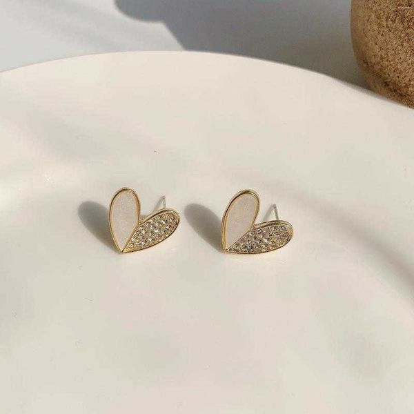 

stud earrings colorful l 925 sterling silver simple heart-shaped inlay zircon for women fashion party girl's 2023 jewelry, Golden;silver