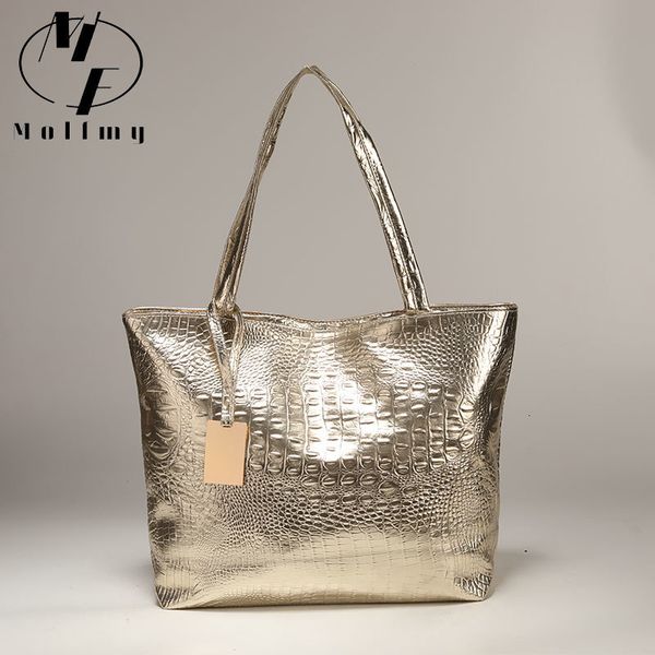 

evening bags brand fashion casual women shoulder bags silver gold black handbag pu leather female big tote bag ladies hand bags sac 230825