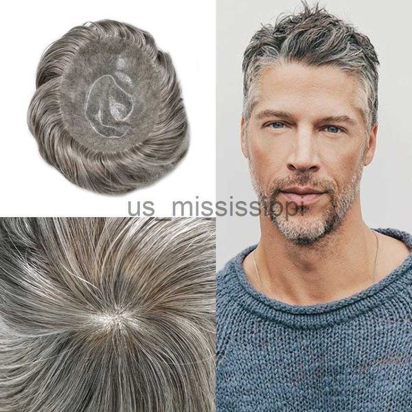 

synthetic wigs grey hair mens toupee full poly injection pu hair replacement male wig human hair prosthesis toupee for men x0826, Black