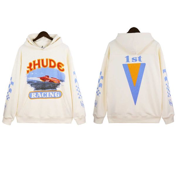 

high version rhude printed hoodie high street loose fitting new trendy brand, Black