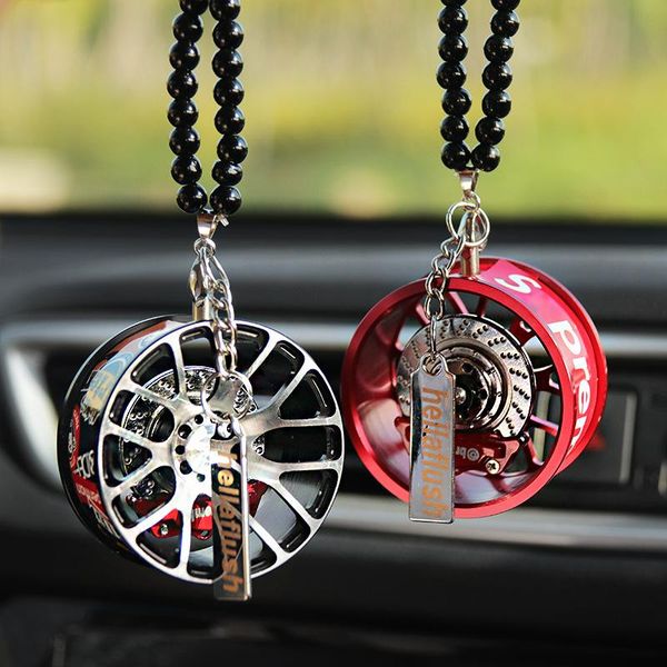 

rings car wheel hub pendant fashion car shock absorber keychain hiphop auto rearview mirror decoration for car hanging accessories, Slivery;golden