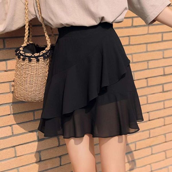 

item title chiffon skirt with safety pants summer korean version of elastic high waisted large sized dance for, Black