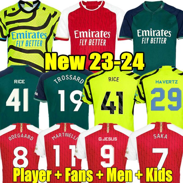 

rice 23 24 smith rowe saka soccer jerseys fans player martinelli 2023 2024 football shirt men kids kit odegaard nketiah g.jesus zinchenko sa, Black;yellow