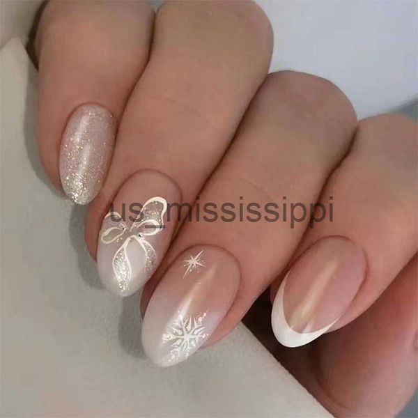 

false nails 24pcs almond shaped fake nails wearable short press on nail gel tips christmas full cover french finished false nails stickers x, Red;gold