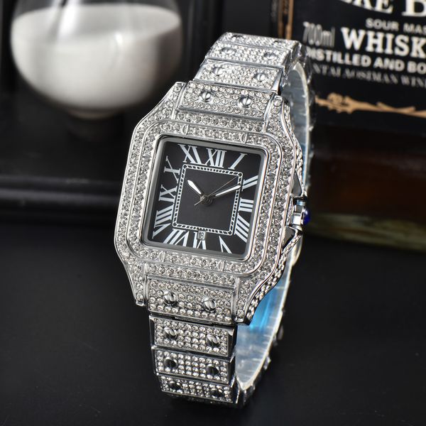 

new selling men's diamond inlaid series case and strap full of diamond stainless steel strap quartz watch fashion trend, Slivery;brown