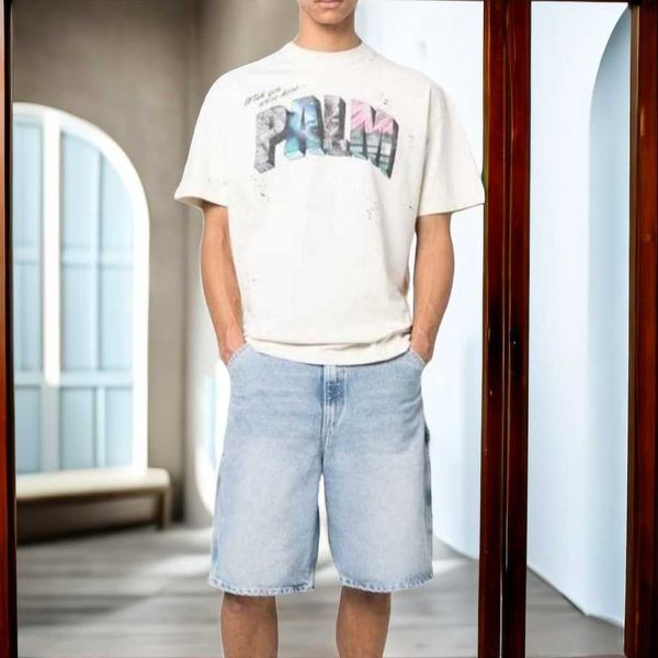 

tshirts fashion designer clothing pa tees colorful letter print distressed round neck short sleeve t-shirt men's women's loose str, White