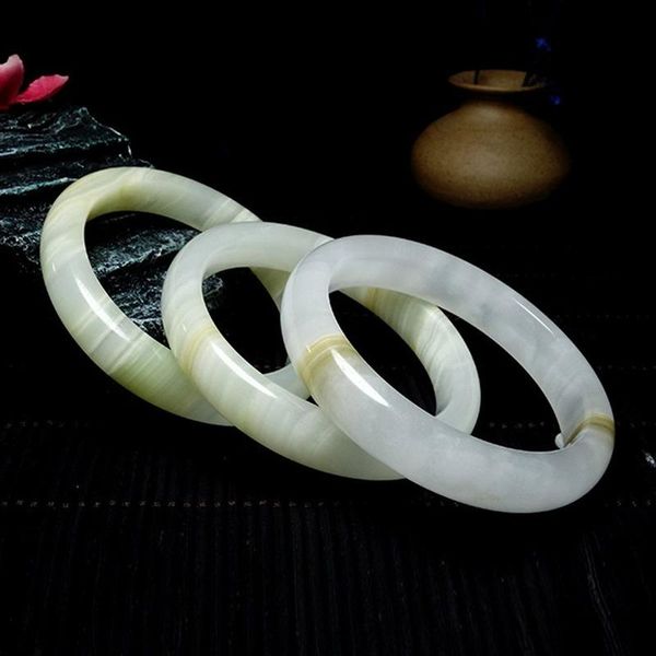 

bangle natural chinese white jade hand carved wide band bracelet fashion boutique jewelry men and women wrapped silky jade bracelet, Black