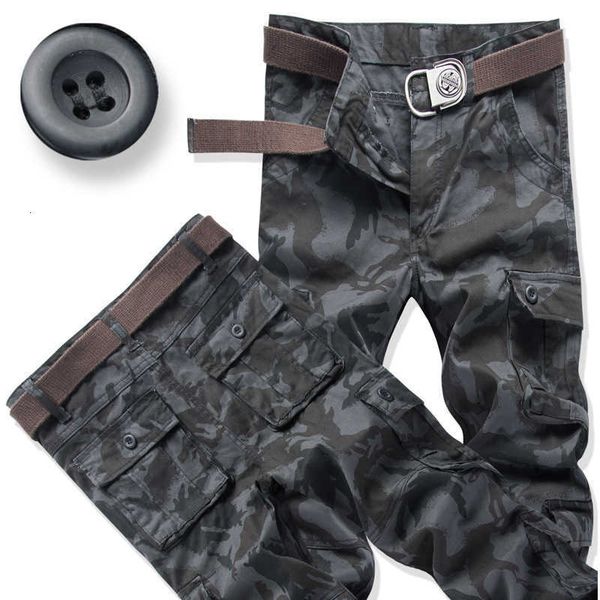 

high waist loose straight casual pants multi pocket sports camouflage overalls mens pants outdoor large size trendy military pants, Black