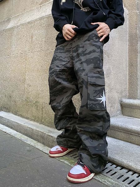 

men s pants street multi pocket overalls harajuku style loose casual cargo y2k couple fashion high waist mopping 230826, Black