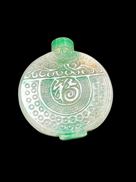 

chinese jade snuff bottle green jadeite nice color quality hard stone china, Silver