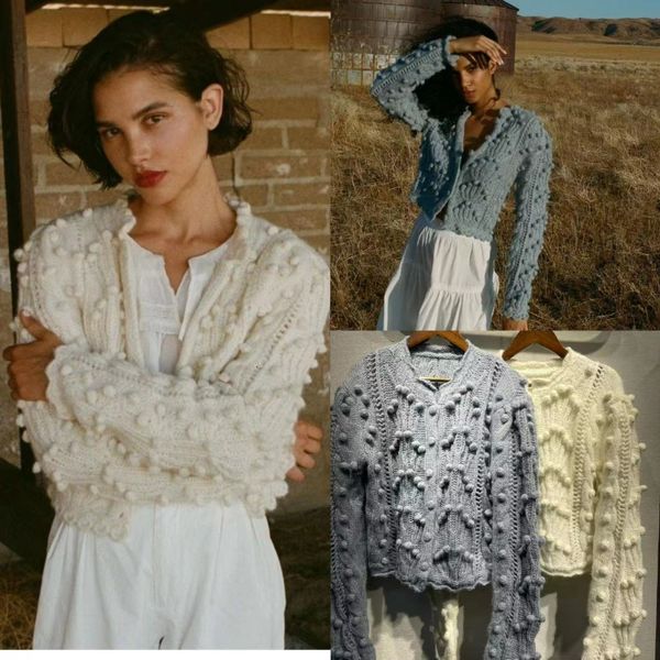 

womens knits tees autumn ladies vintage lace hollow hoop ball wool knit cardigan 230826, White