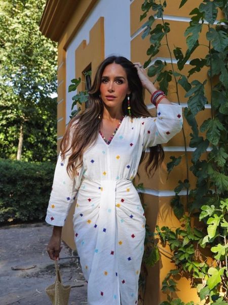 

basic casual dresses chic printed pleated midi dress for women elegant long sleeve v neck split 2023 summer female beach style vestido 23082, Black;gray