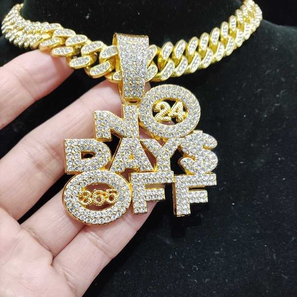 

pendant necklaces men women hip hop no days off necklace with 13mm cuban chain hiphop iced out bling fashion charm jewelry 230613, Silver