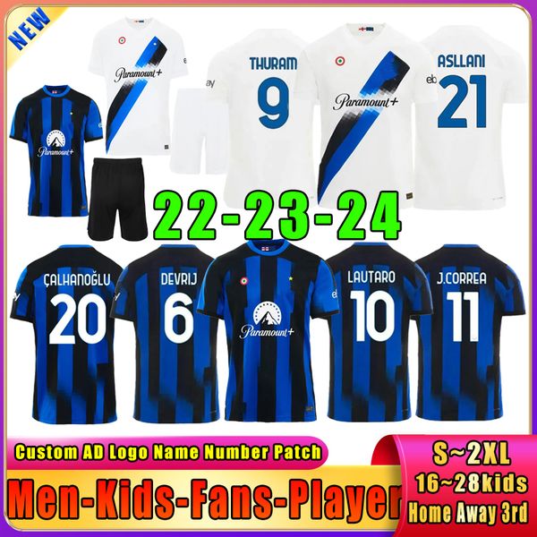 

23 24 newinter milans fans player lautaro dzeko gosens soccer jerseys j.correa calhanoglu de vrij home away football shirt kids kit uniforms, Black;yellow