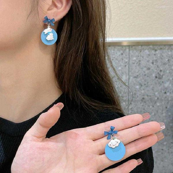 

stud earrings colorful l cute personality for woman ear clip 925 sterling silver cartoon cloud bowknot blue alloy jewelry, Golden;silver