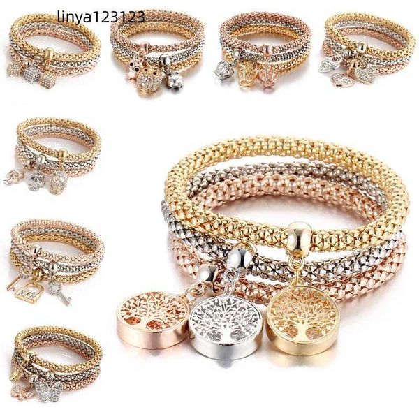 

3pcs/set elastic crystal bracelet diamond heart crown tree of life skull butterfly charm bracelets bangle cuff sets jewelry will and sandy, Silver