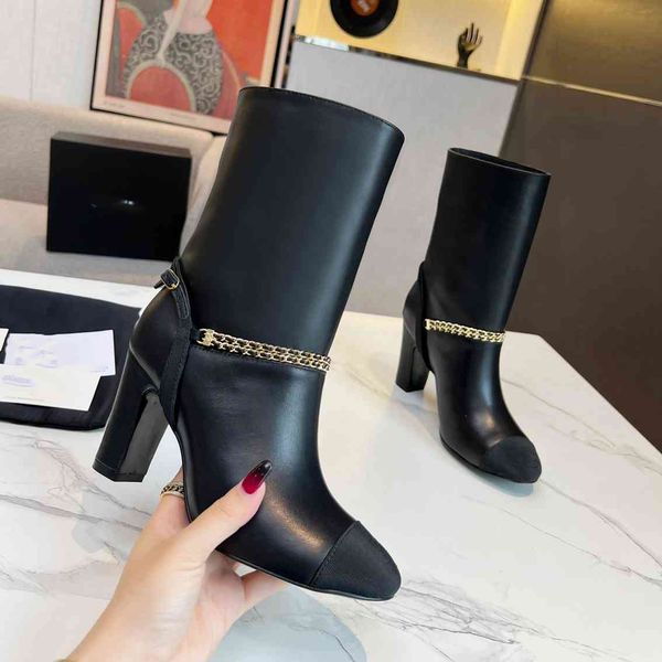 

luxury designer boots women ankle booties winter channel leather boot martin platform letter ccity dfdfg, Black