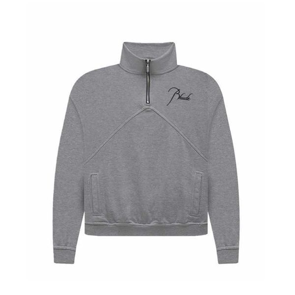 

rhude autumn winter stand collar half zipper embroidery stitching men's and women's loose fashion sweater trend ins, Black