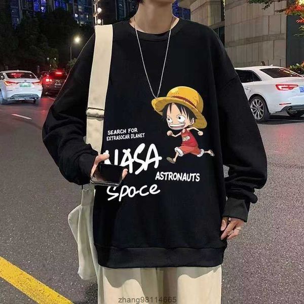 

men's sweater loose korean version trend china-chic ins round neck hoodless thin in early spring and autumn trendy brand cool, Black