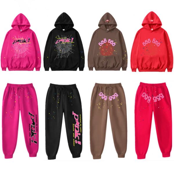 

tracksuit men spider 555 hoodies sp5der hoodie pink hoodie women pants mens jumpers luxury designer sweatpants streetwear pullover cotton le, Black