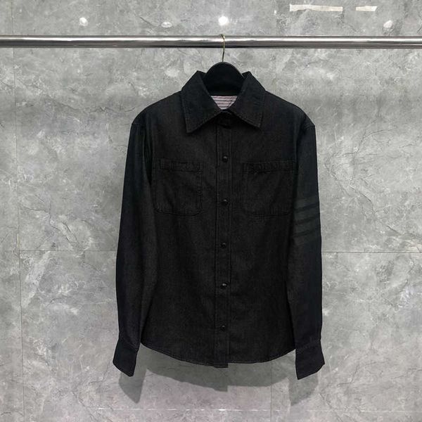 

men's jackets brand direct selling tb denim jacket for couples black four bar washed black denim cardigan trend, Black;brown