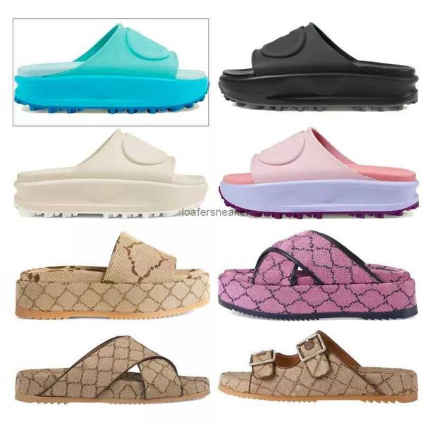 

2022 interlocking double slippers platform sandal women men luxury sandals beach slippers retro summer vintage macaron color g sandal comfor, Black