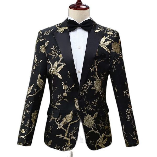 

men s suits blazers gold embroidery blazer men party wedding banquet slim fit single button tuxedo elegant notched lapel pants 2pcs set 2308, White;black