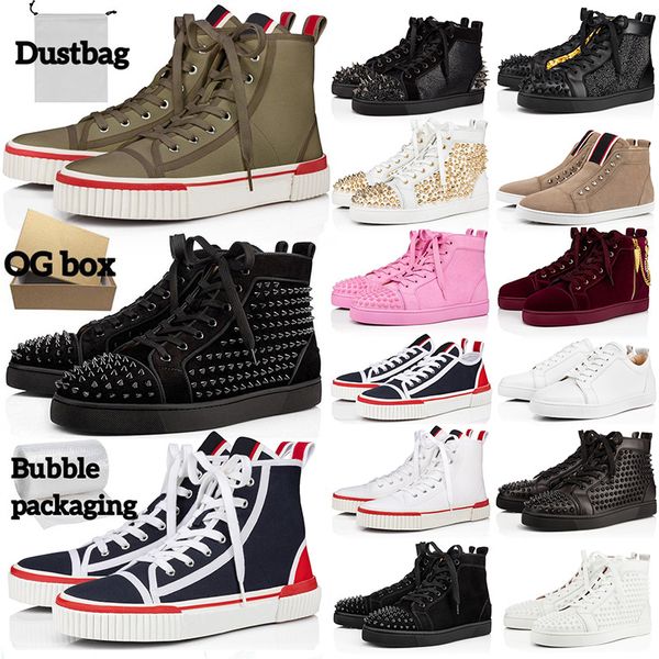 

mens shoes luxurys designers red bottoms high low studded spikes fashion suede leather black silver women flat sneaker party lovers size 36