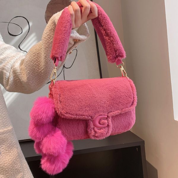

evening bags designer bag women's autumn and winter 2023 fashion small square plush toy pendant one shoulder crossbody handbag 230826