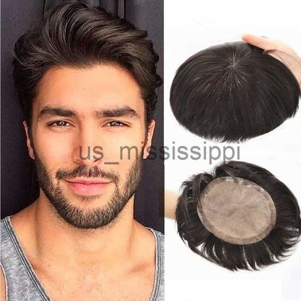 

synthetic wigs toupee men's prosthes real human hair male wig natural hair wigs for man thin skin brazilian hair pieces system replacem, Black