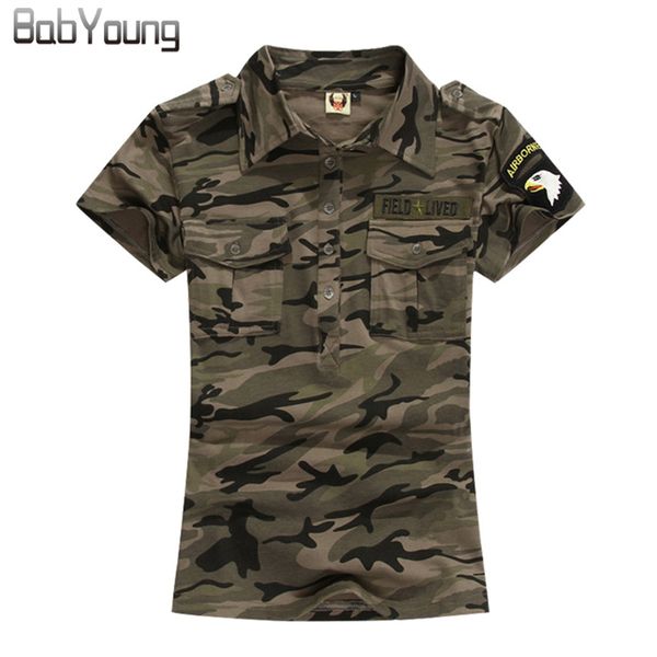 

women's blouses shirts babyoung summer casual polo feminina women camouflage army cotton shirts polo femme polos mujer short sleeve sh, White