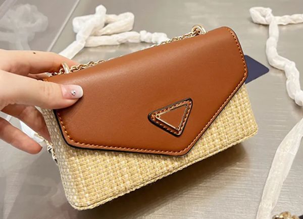 

evening bags crossbody chain straw bags beach handbags purse genuine leather summer women flap shoulder messenger bag triangle markmulti poc