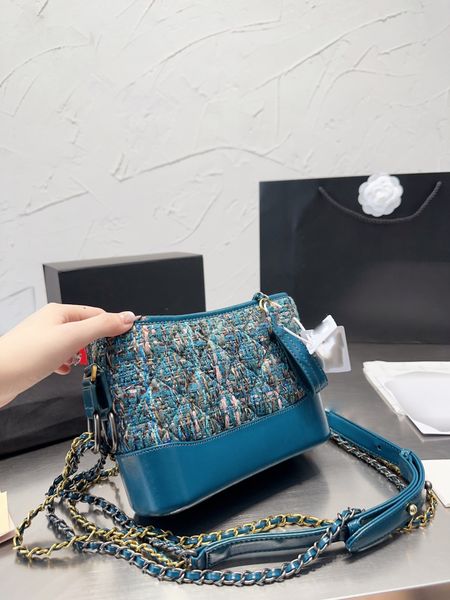 

2023 fashion women's bag woolen plaid splice double chain shoulder crossbody bag