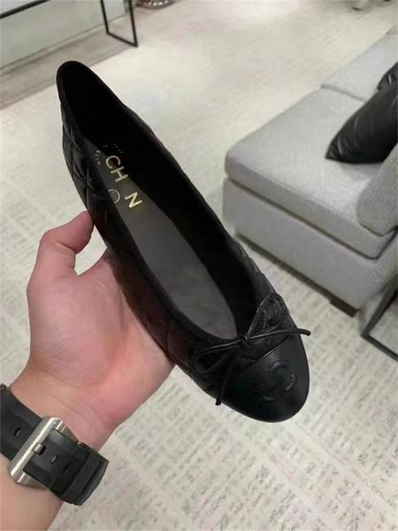 

designer dress shoes spring fall sheepskin c letter bow ballet shoes fashion women's black flat boat shoes 2023