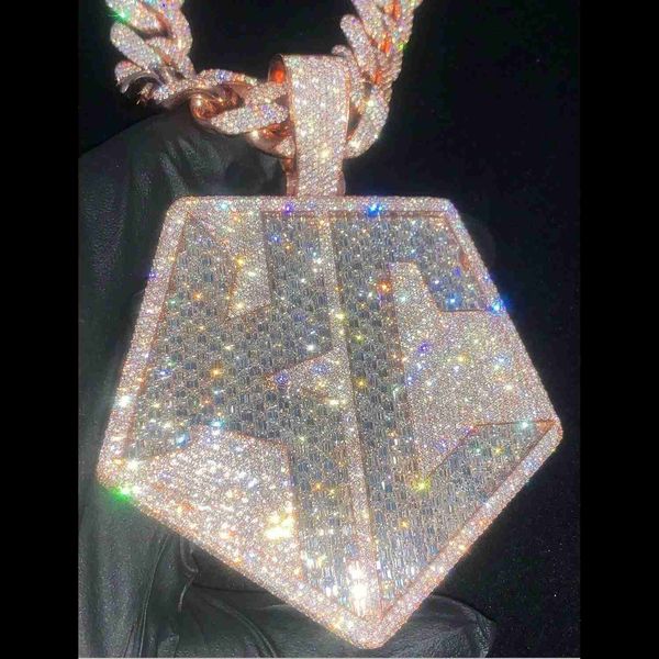 

fully icy 925 silver rose gold pass diamond test real moissanite hip hop jewelry custom iced out pendant