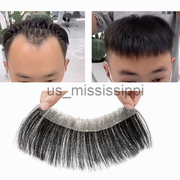

synthetic wigs men's toupee human short hairpiece natural forehead hairline patch for men v style front male remy hair with thin skin b, Black