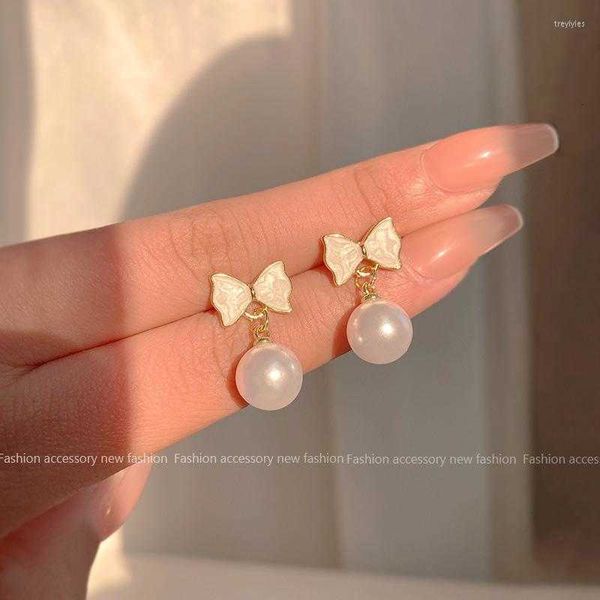 

stud earrings colorful l korean statement gold color metal bowknot pearls drop for women party fashion jewelry gifts wholesale, Golden;silver