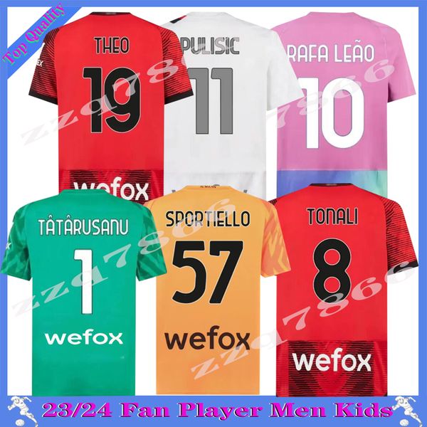 

23 24 pulisic soccer jerseys giroud koche ac milans koche de ketelaere rafa leao theo football shirt 2023 2024 men kids uniforms s-4xl, Black;yellow