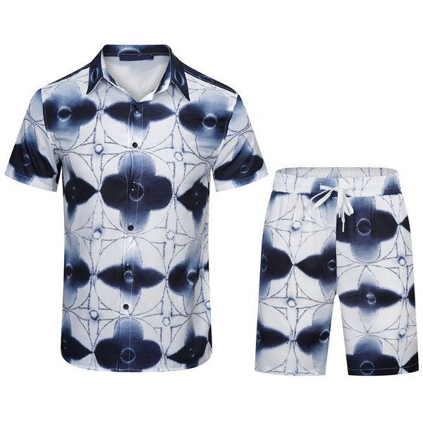 

summer fashion mens tracksuits hawaii beach pants set designer shirts printing leisure shirt man slim fit the board of directors short sleev, Gray