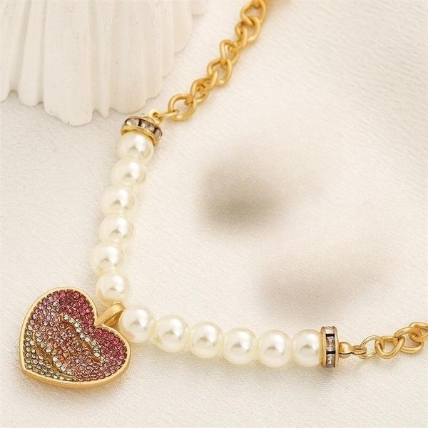 

luxury designer pendant neckalce 18k gold plated heart shape pendant link c letters diamond pearl necklaces wedding party jewelry accessorie, Silver