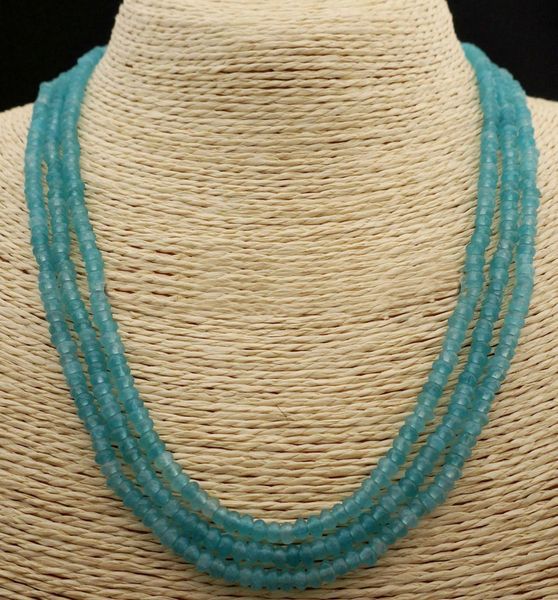 

necklaces genuine natural 3 rows 2x4mm faceted aquamarine beads necklace 1820'', Silver