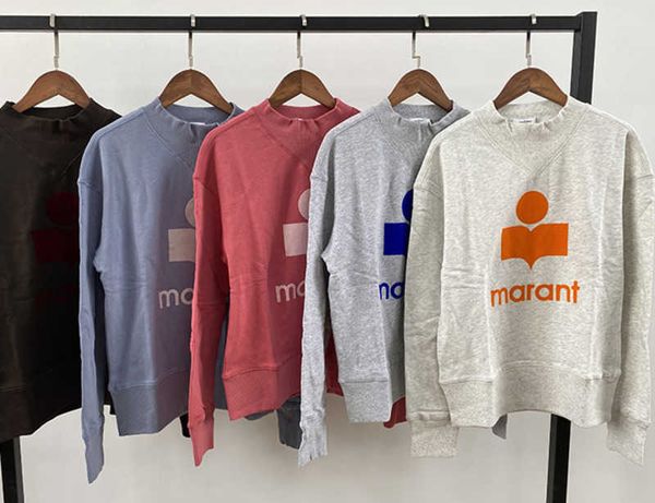 

23aw sweatshirt isabel marant women desginer sweatshirt fashion sweater new letter flocking printed sweater rose purple fleece triangle neck, White