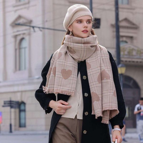 

womens high grade scarf heart print mid length warm winter fashion commoner for women, Blue;gray