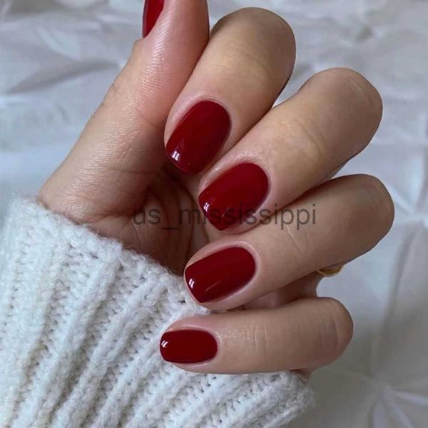 

false nails 24pcs fashion short false nails french pure color full cover detachable nail tips press on nails tips with jelly stickers x0826, Red;gold