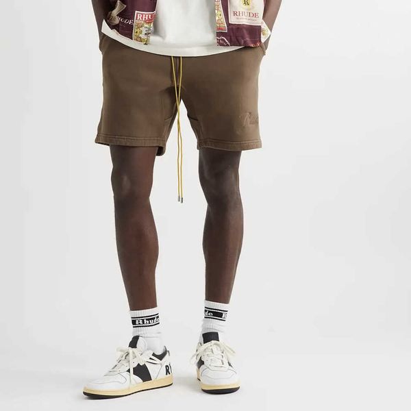 

american rhude letter slogan embroidered drawstring shorts, White;black